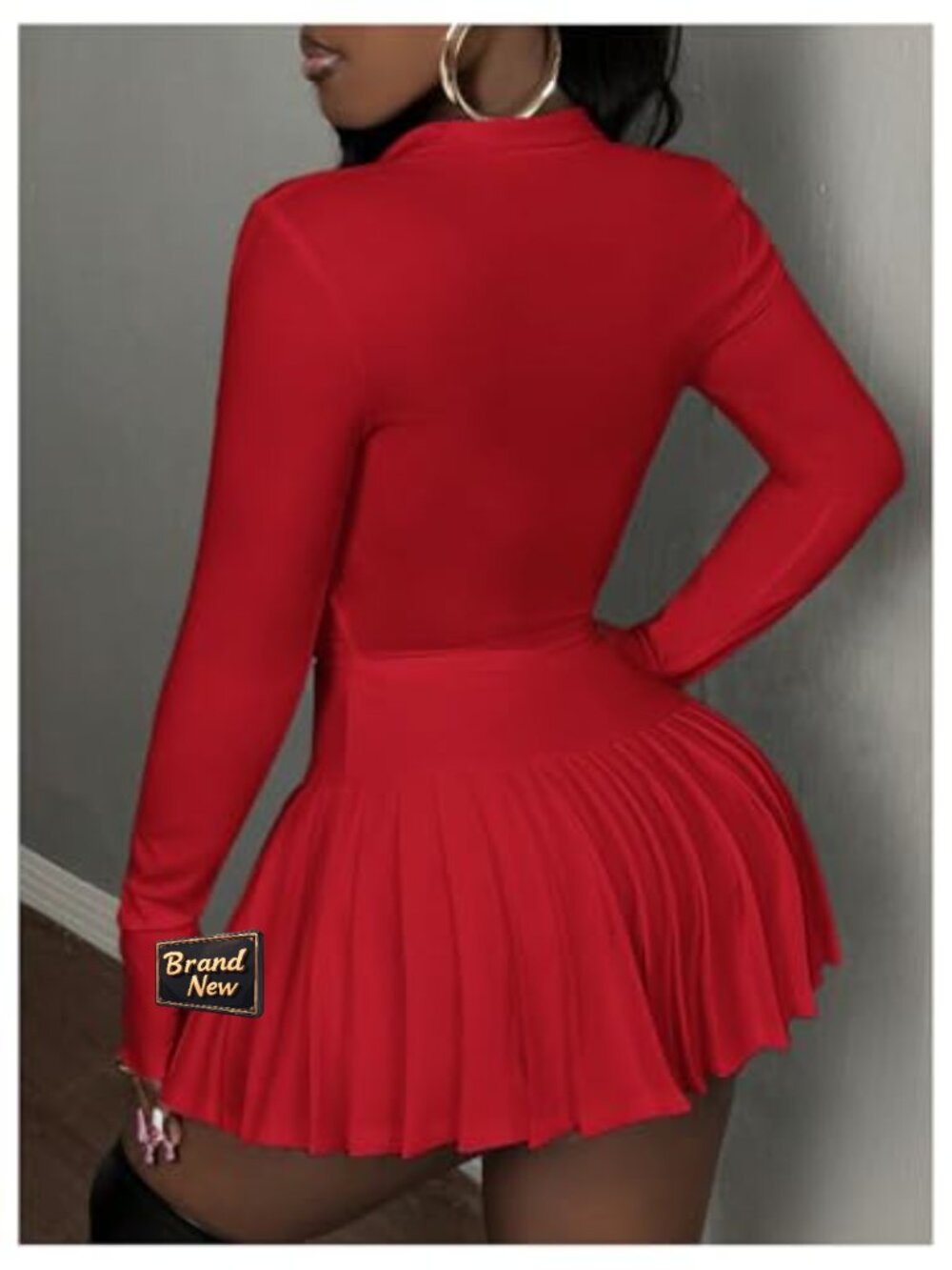 2 Piece Skirt Set Crop Top Pleated Mini Skirt Set - Picture 2 of 5